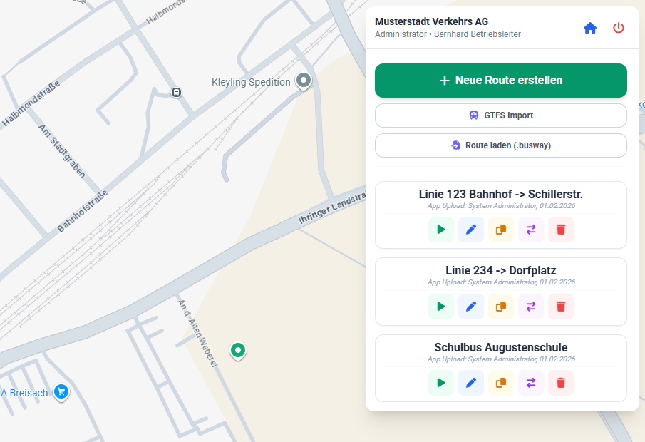 Route Planning Homescreen